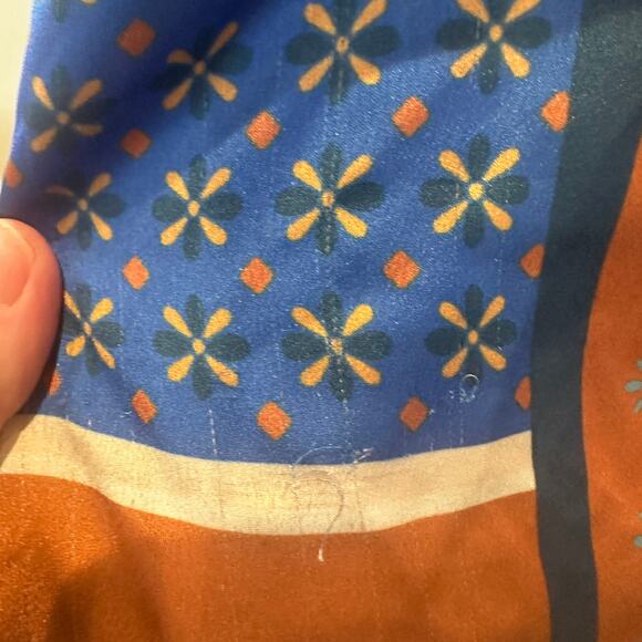 Misa Blue Patchwork Midi Dress MEDIUM Satin Vacation Aline Weekend Designer $410 - Picture 13 of 13